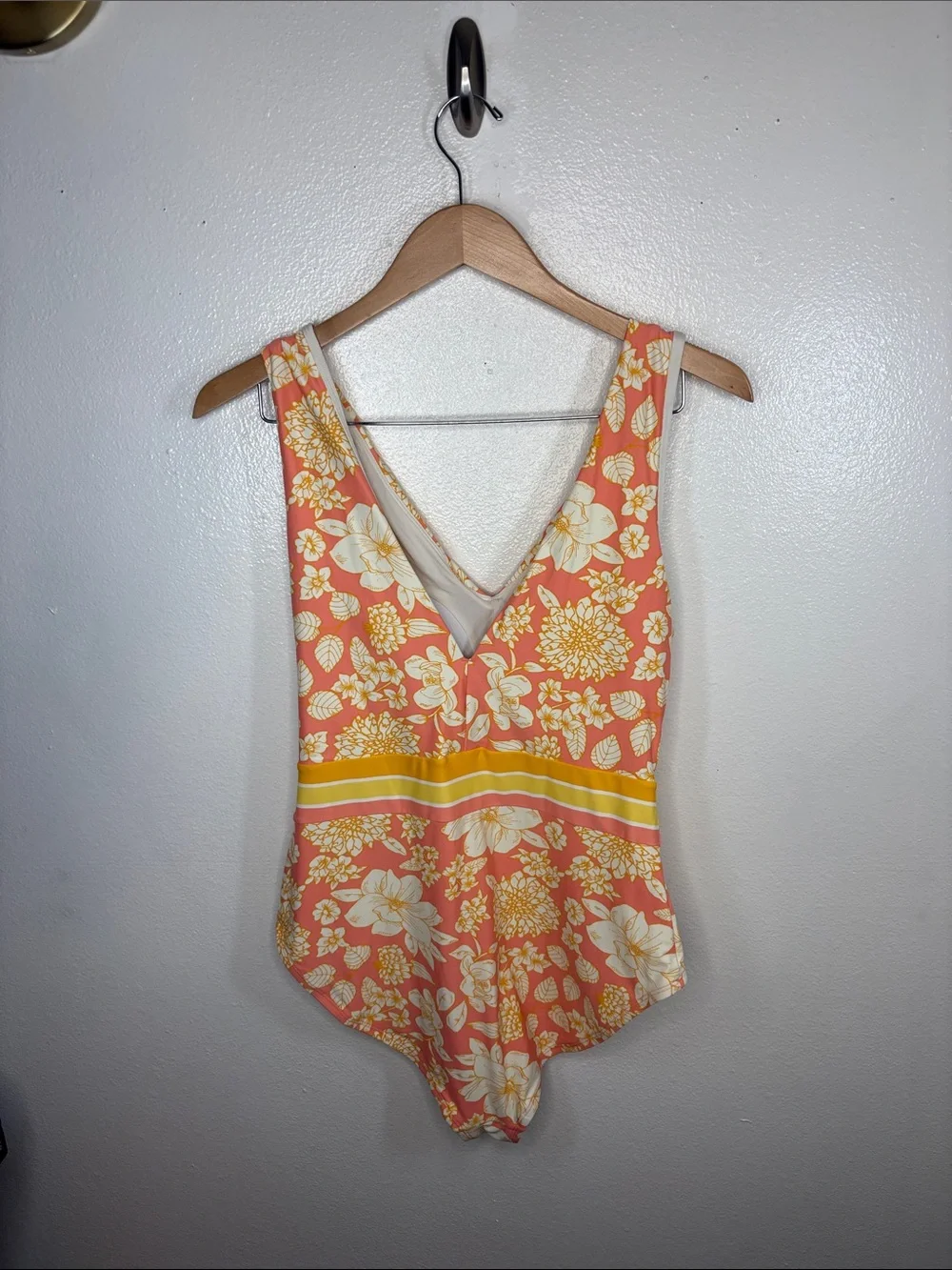 Matilda Jane Dream Chasers So Peachy FloralV-Neck 1 Piece Swimsuit Women Size L